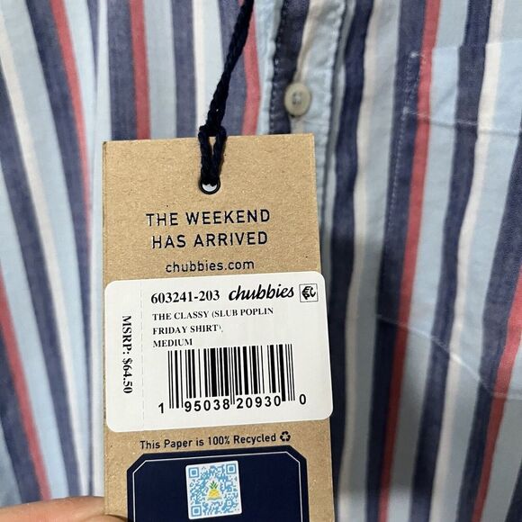 Chubbies The Classy Slub Poplin Friday Button Shirt Size M Striped Resort Vacay - Picture 7 of 7